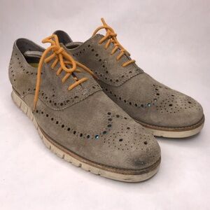 Cole Haan Mens 11.5 Zerogrand Brown Suede Wingtip Oxford Dress Shoes Sneaker